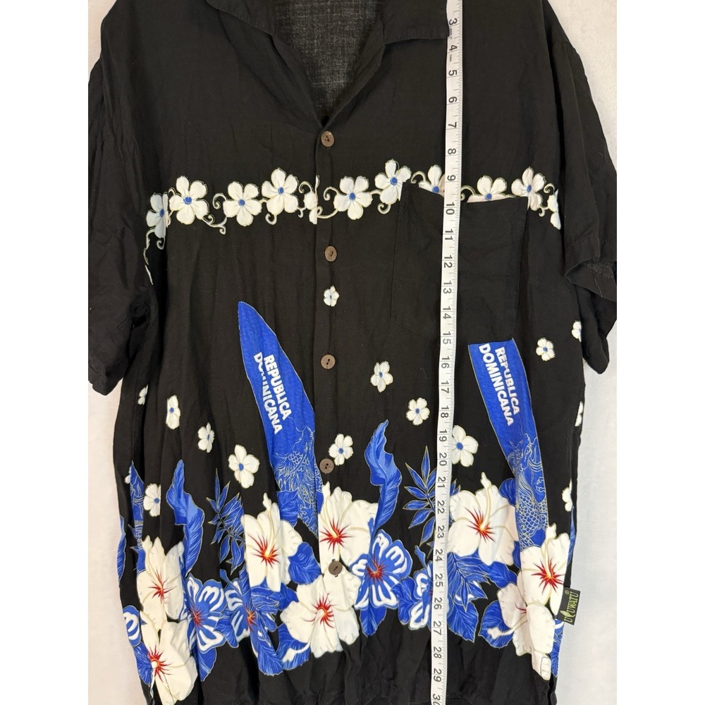 Vintage Hawaiian Shirt XL Black Surf Republica Dominicana Tropical Camp - Picture 4 of 8